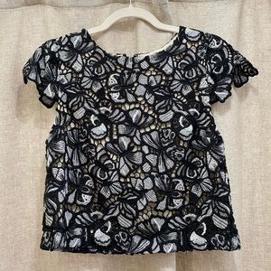 Alice + Olivia Floral Lace Black and White Blouse